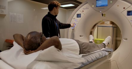 Photo of someone going into the scanner